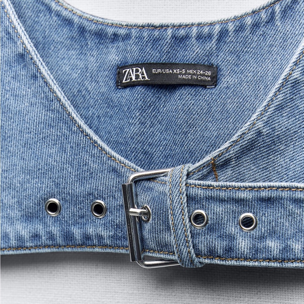 BUCKLED DENIM TOP - Picture 6 of 8